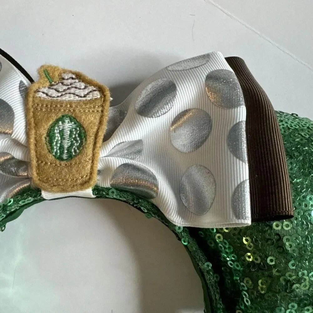 Coffee Theme Handmade Mickey Ears Sequined Adult‎ Size Coffee Cute Barista